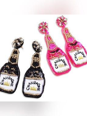 BOUTIQUE Pink and Black Champagne Bottle Beaded Earrings